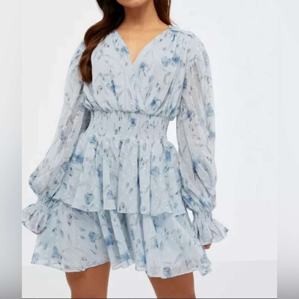 Bardot Blue Lily Malina Tiered Dress US 6/S